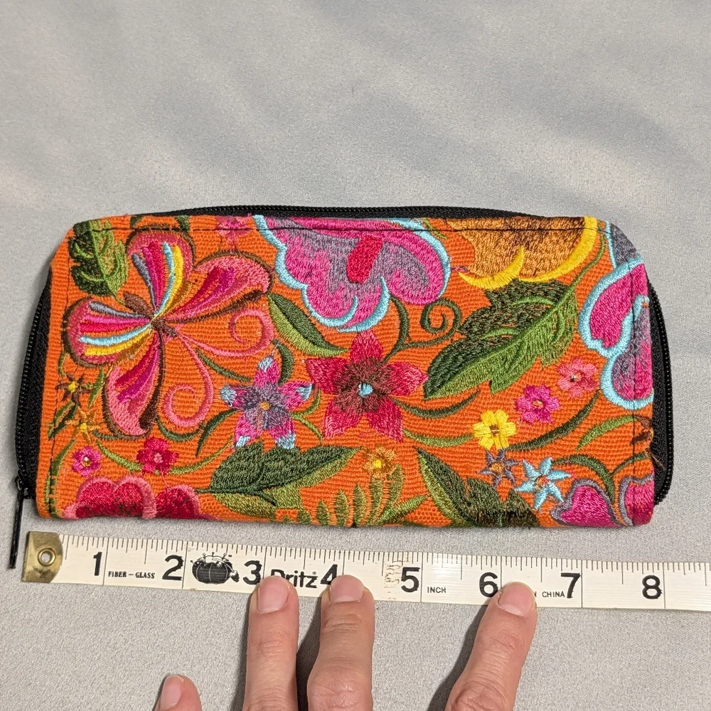 Beautiful Hand Embroidered Colorful Floral Zip Around Wallet